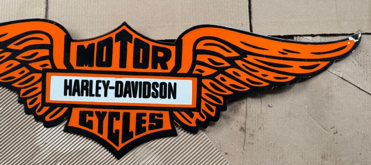 PORCELAIN HARLEY-DAVIDSON ENAMEL SIGN 42X12 INCHES
