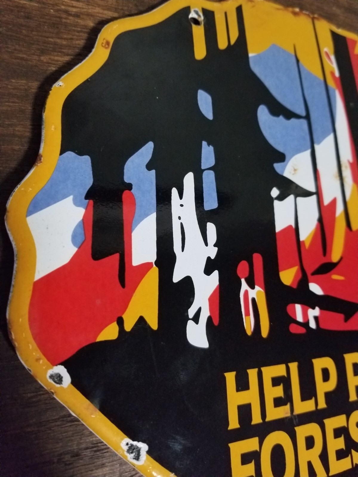 Vintage 1935 Shell Company Porcelain Enamel Pump Sign Prevent Forest Fires