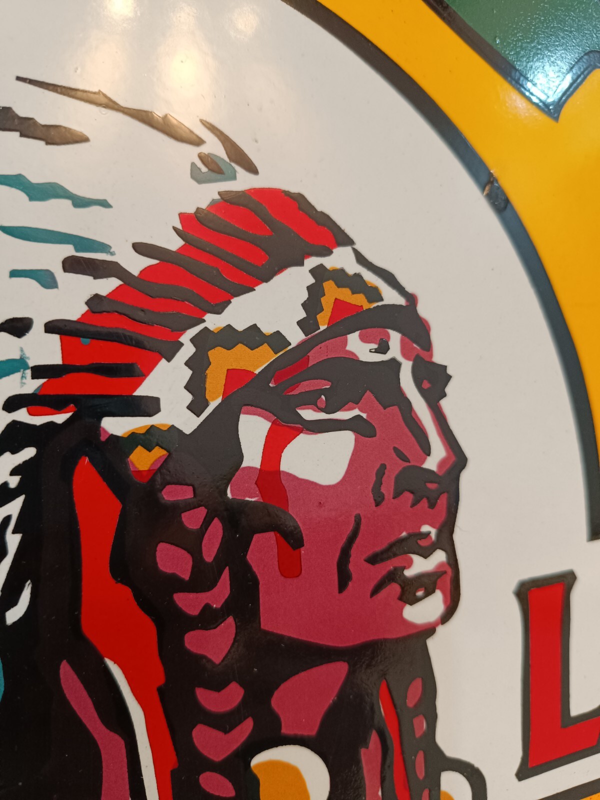 NO PORCELAIN Musgo Gasoline Gas Michigan’s Mile Maker ENAMEL SIGN 50 Cm diameter