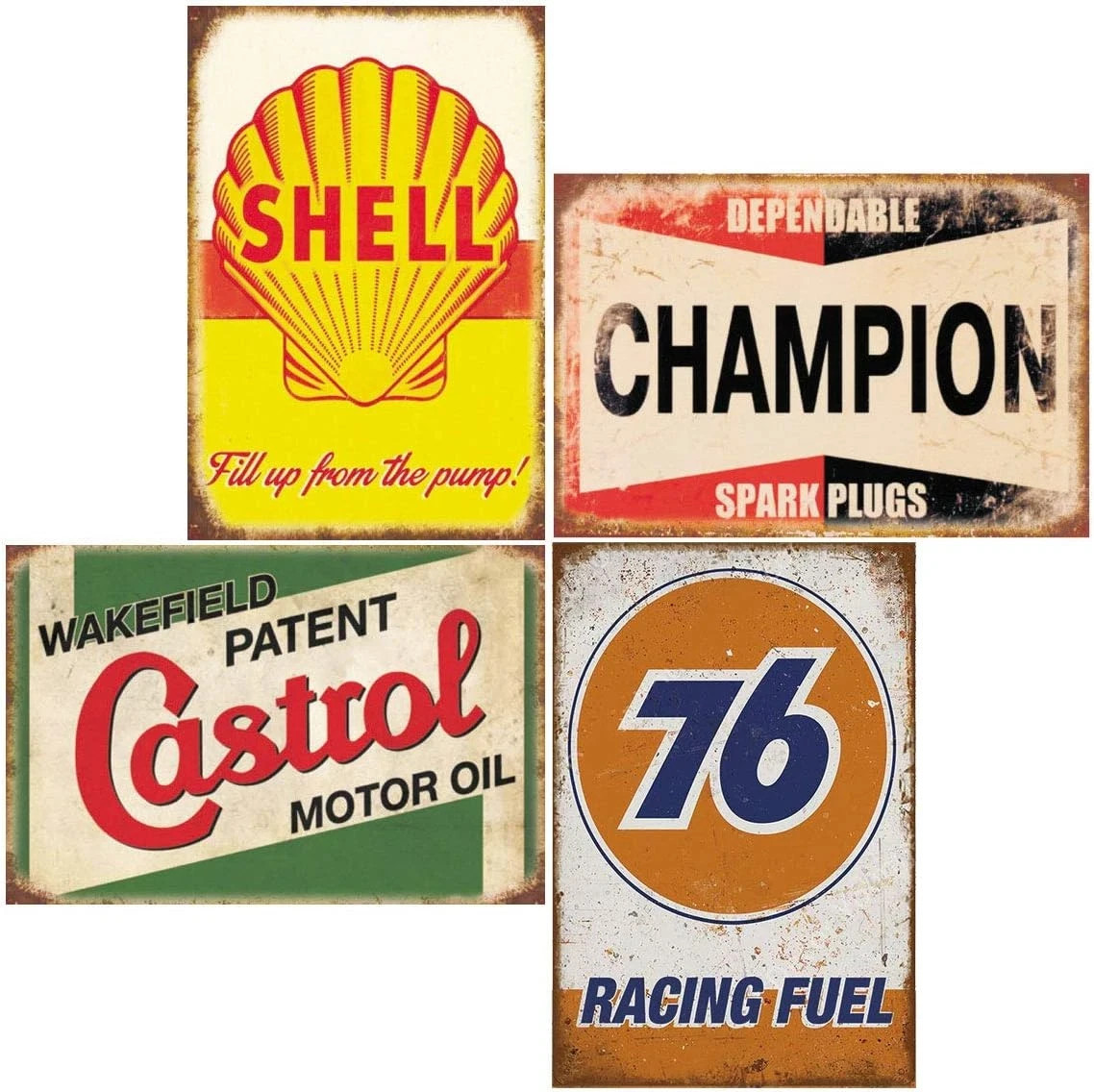 4 Pieces Reproduction Vintage , Gas Oil Car Metal Signs for Garage Man Cave Bar,