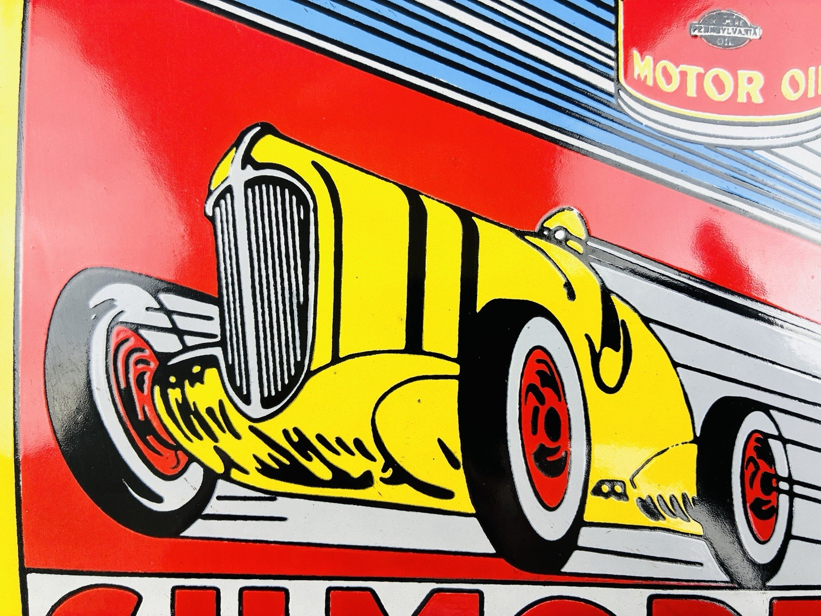 VINTAGE GILMORE MOTOR OIL 12×9″ LION HEAD GAS STATION PORCELAIN OIL RACING SIGN
