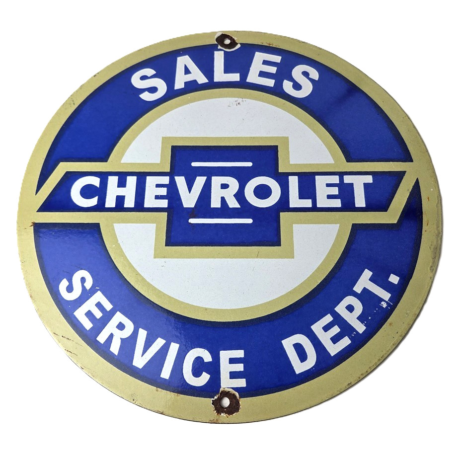 Vintage Chevrolet Sign – Service Dept. Automobile Motors Gas Pump Porcelain Sign