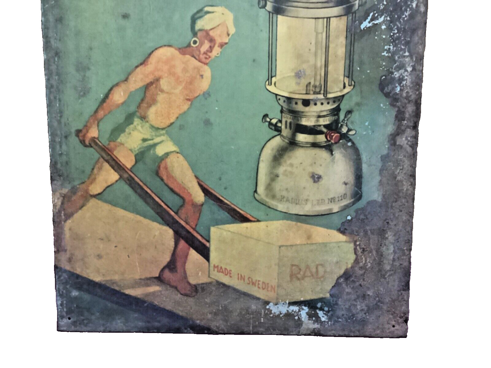Vintage Radius Lantern 110 Shut Valve Kerosene Advertising Painted Tin Signboard