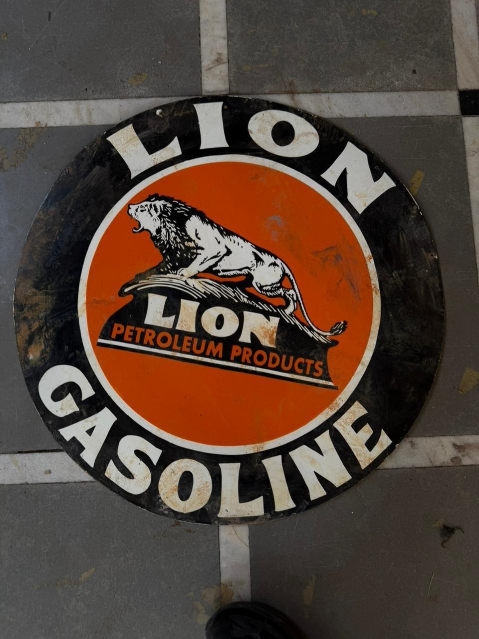 PORCELIAN LION ENAMEL SIGN SIZE 30X30 INCHES DOUBLE SIDED
