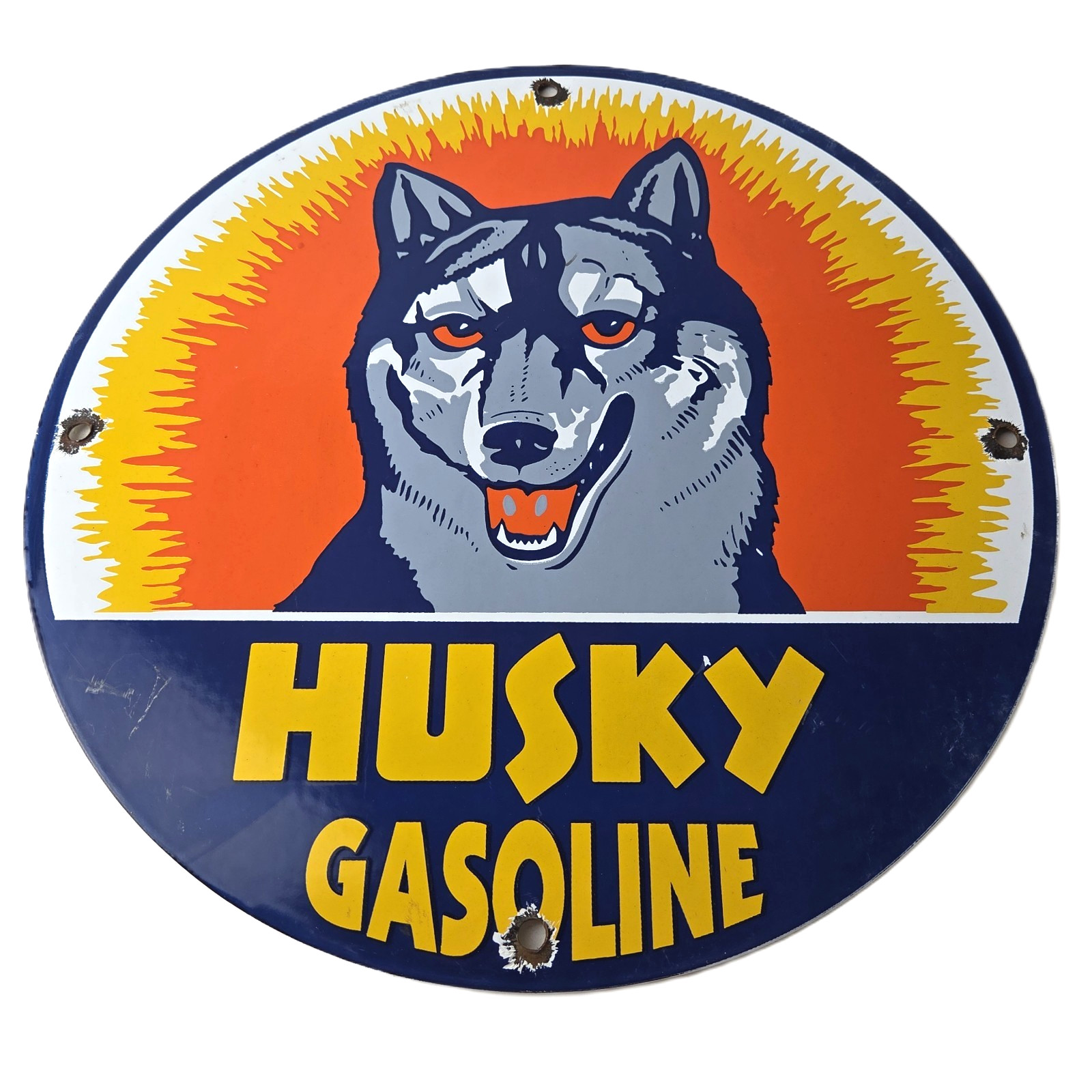 Vintage Husky Gasoline Porcelain Sign – Gas Service Motor Oil Pump Plate Sign