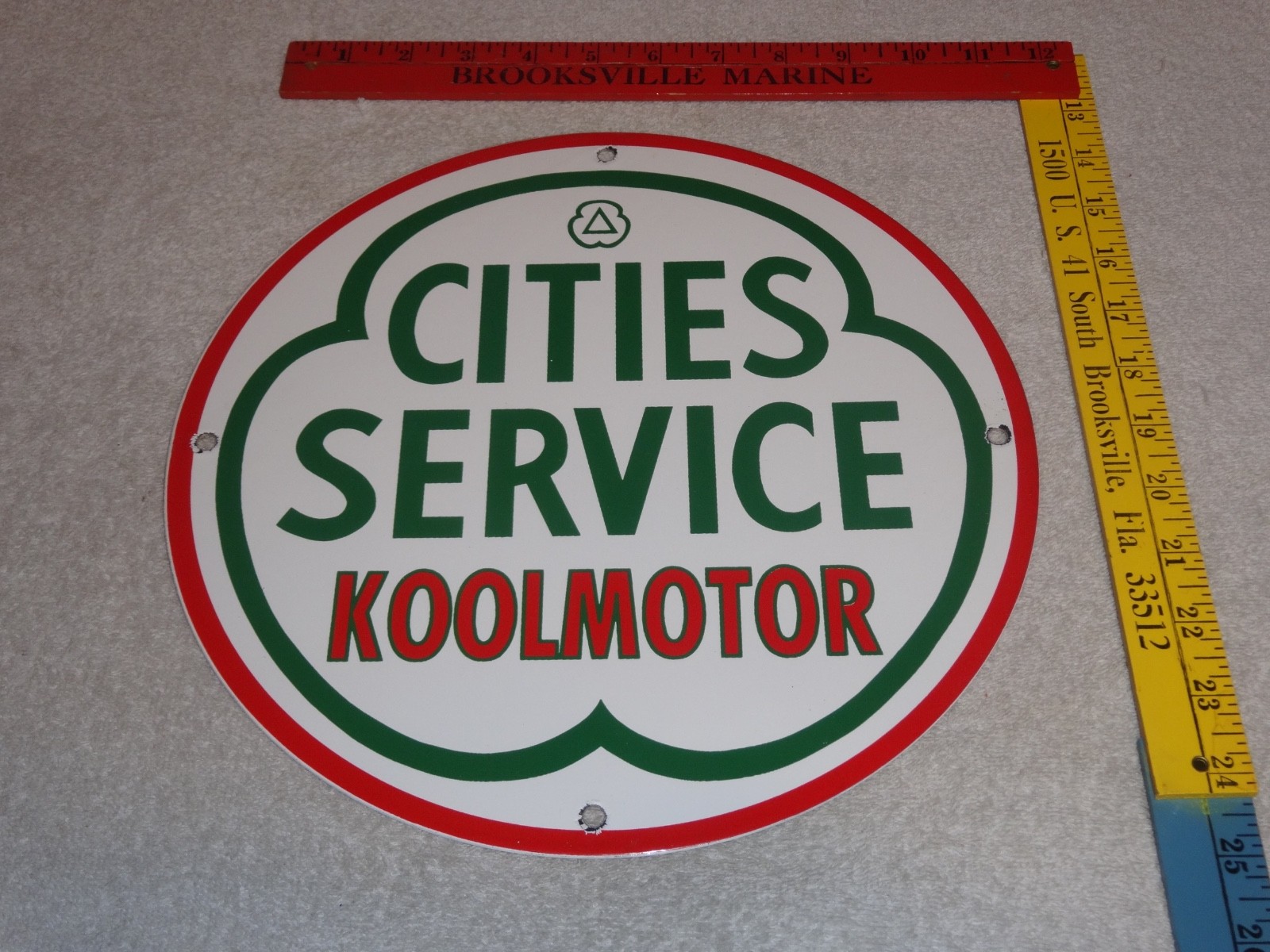 VINTAGE CITIES SERVICE KOOLMOTOR GASOLINE 11 3/4″ PORCELAIN METAL GAS OIL SIGN!