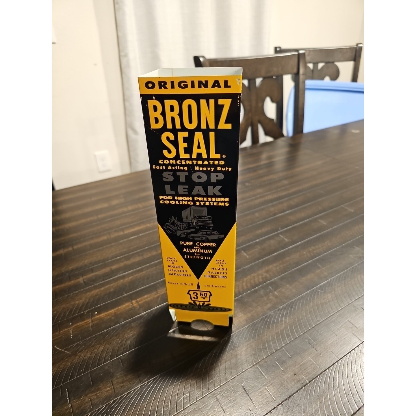 Vintage VERY RARE Bronz Seal Stop Leak Wall Hanging Metal Display Dispenser NOS