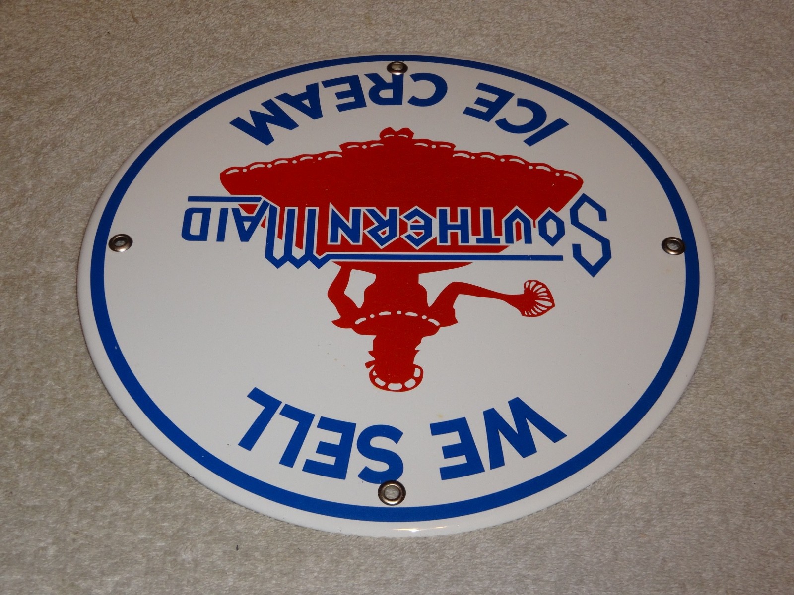 VINTAGE SOUTHERN MAID ICE CREAM +FLAPPER GIRL 10″ PORCELAIN METAL DAIRY GAS SIGN