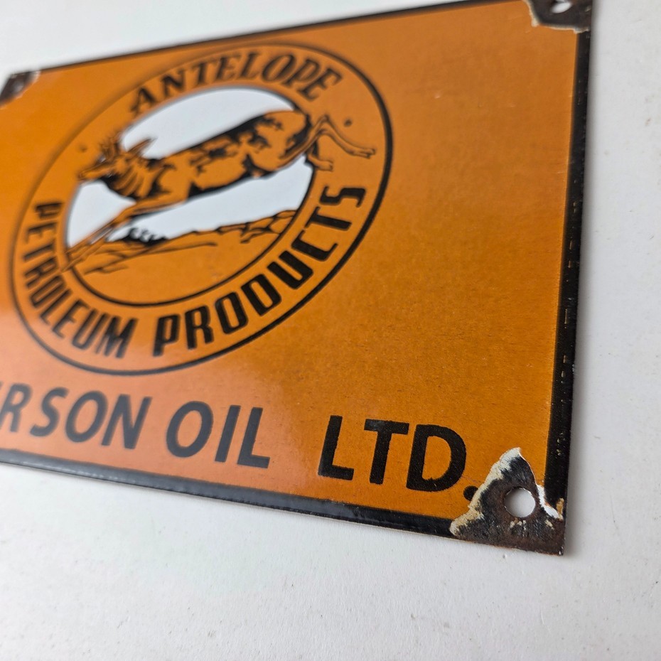Vintage Antelope Petroleum Sign – Motor Oil Gas Pump Porcelain Advertising Sign
