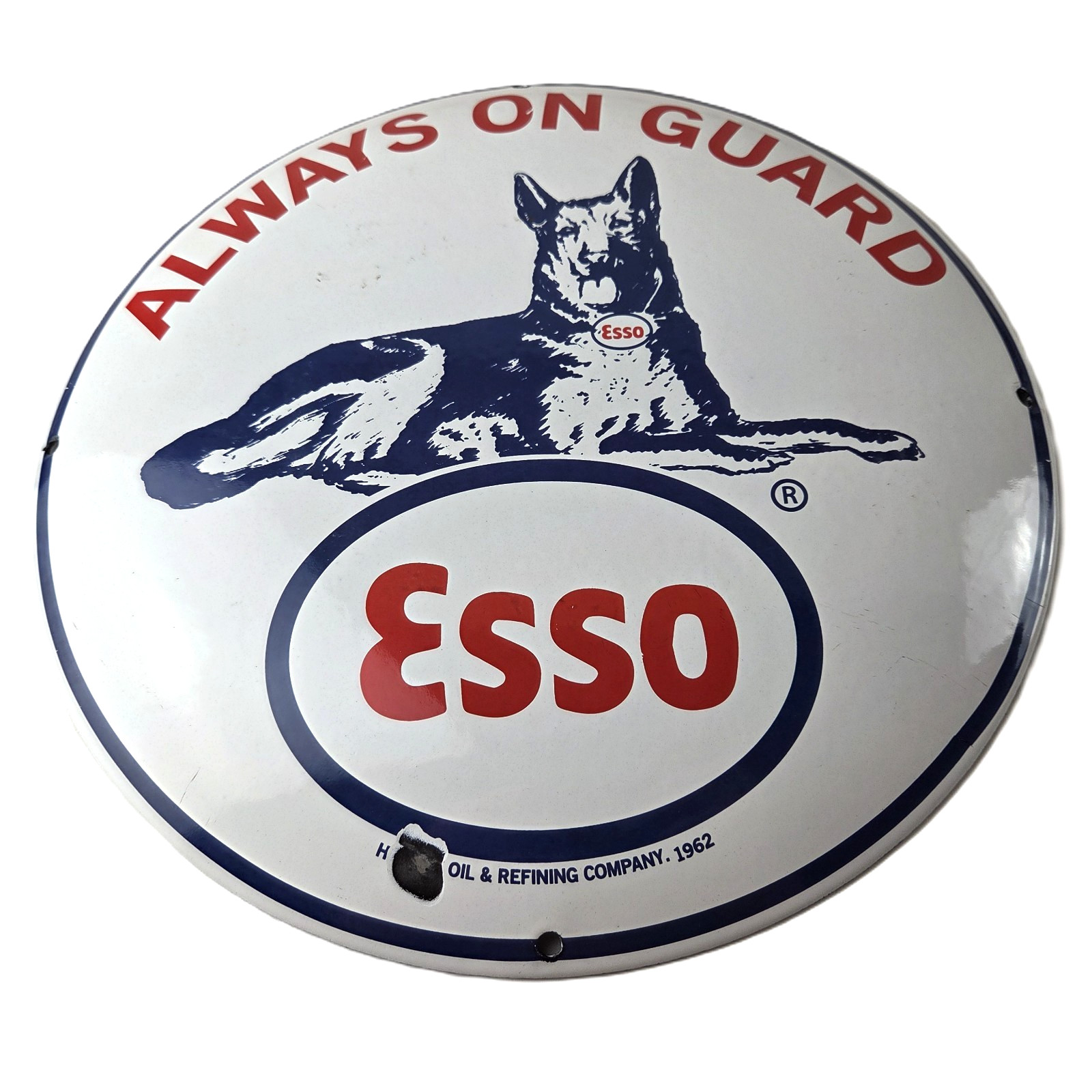 Vintage Esso Gasoline Porcelain Sign – Motor Oil Pump Advertising Convex Sign