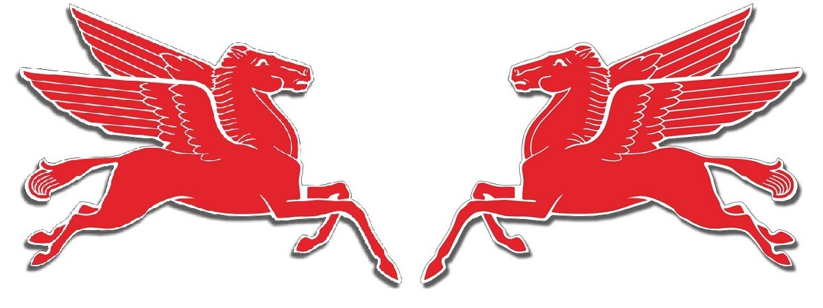 2 Mobil Gas Flying Red Horse Pegasus L & R Metal Heavy Steel Signs Extra Large