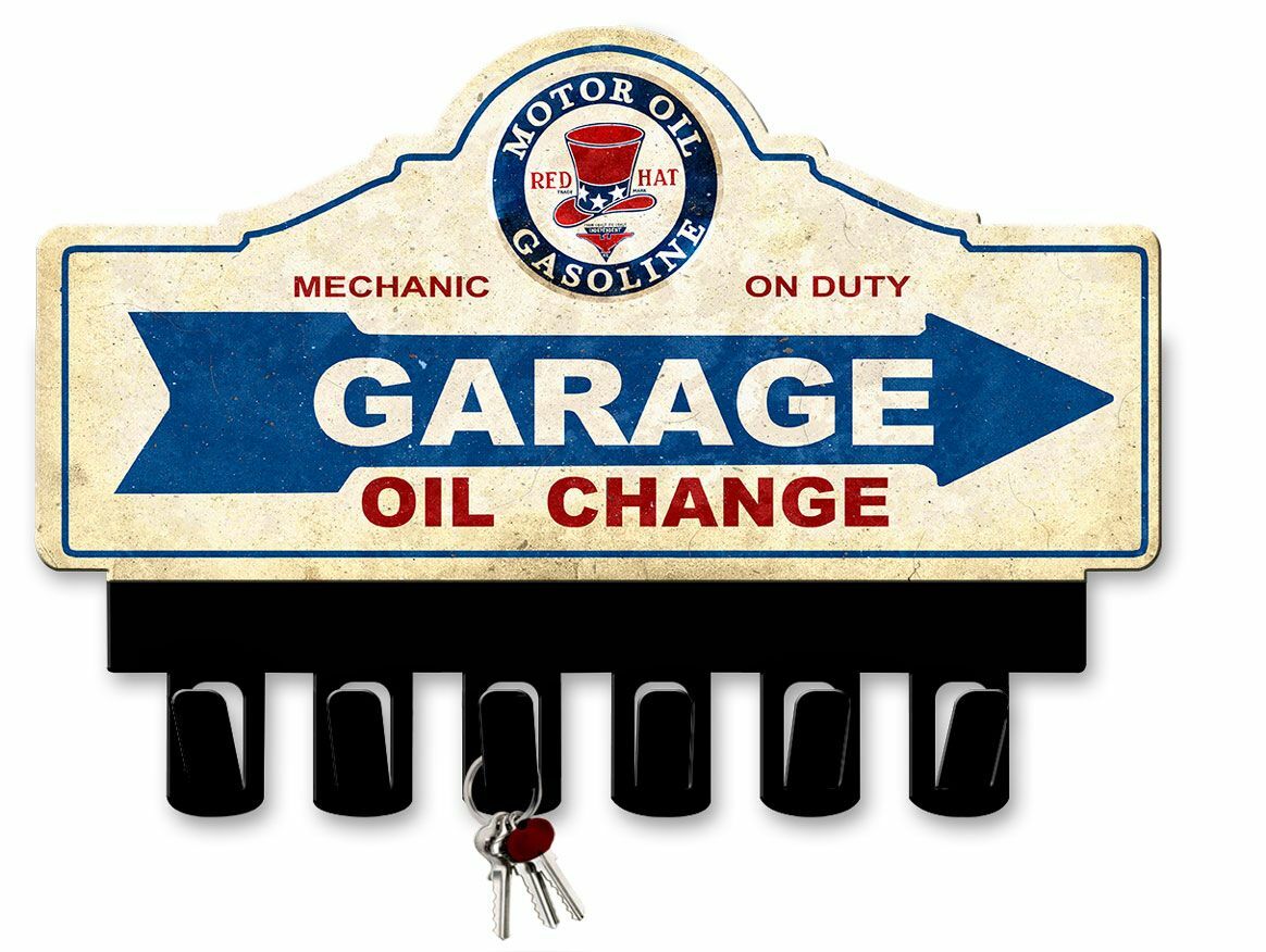 RED HAT MOTOR OIL GASOLINE 14″ HEAVY DUTY USA MADE METAL KEY HANGER GAS ADV SIGN