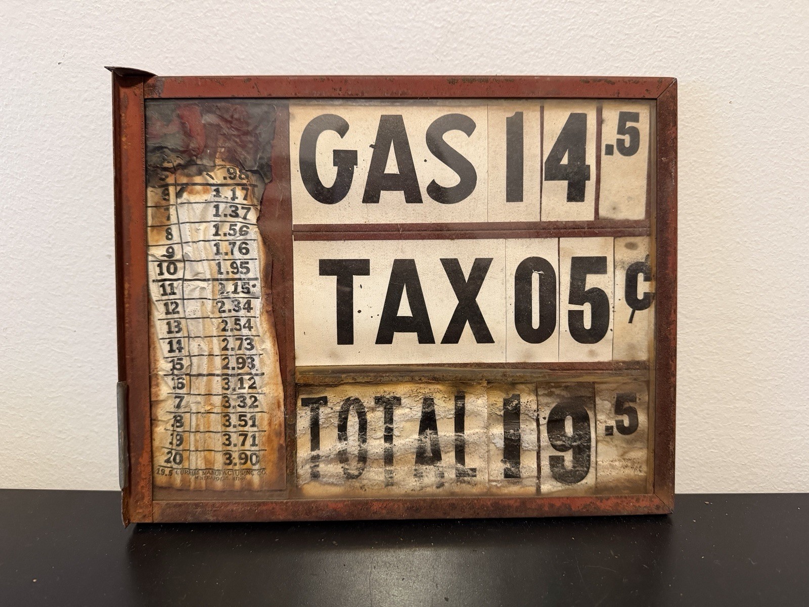 Antique Visible Gas Pump Pricer Sign Double Sided Original Patina