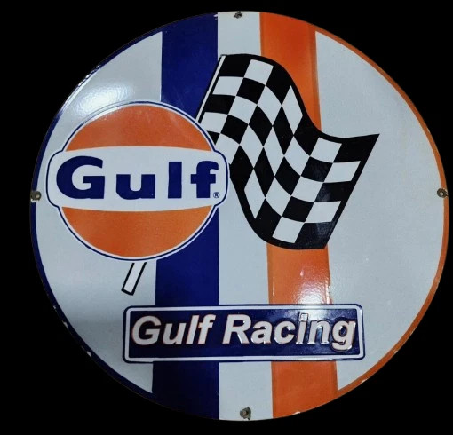 PORCELIAN GULF RACING ENAMEL SIGN SIZE 30X30 INCHES DOUBLE SIDED