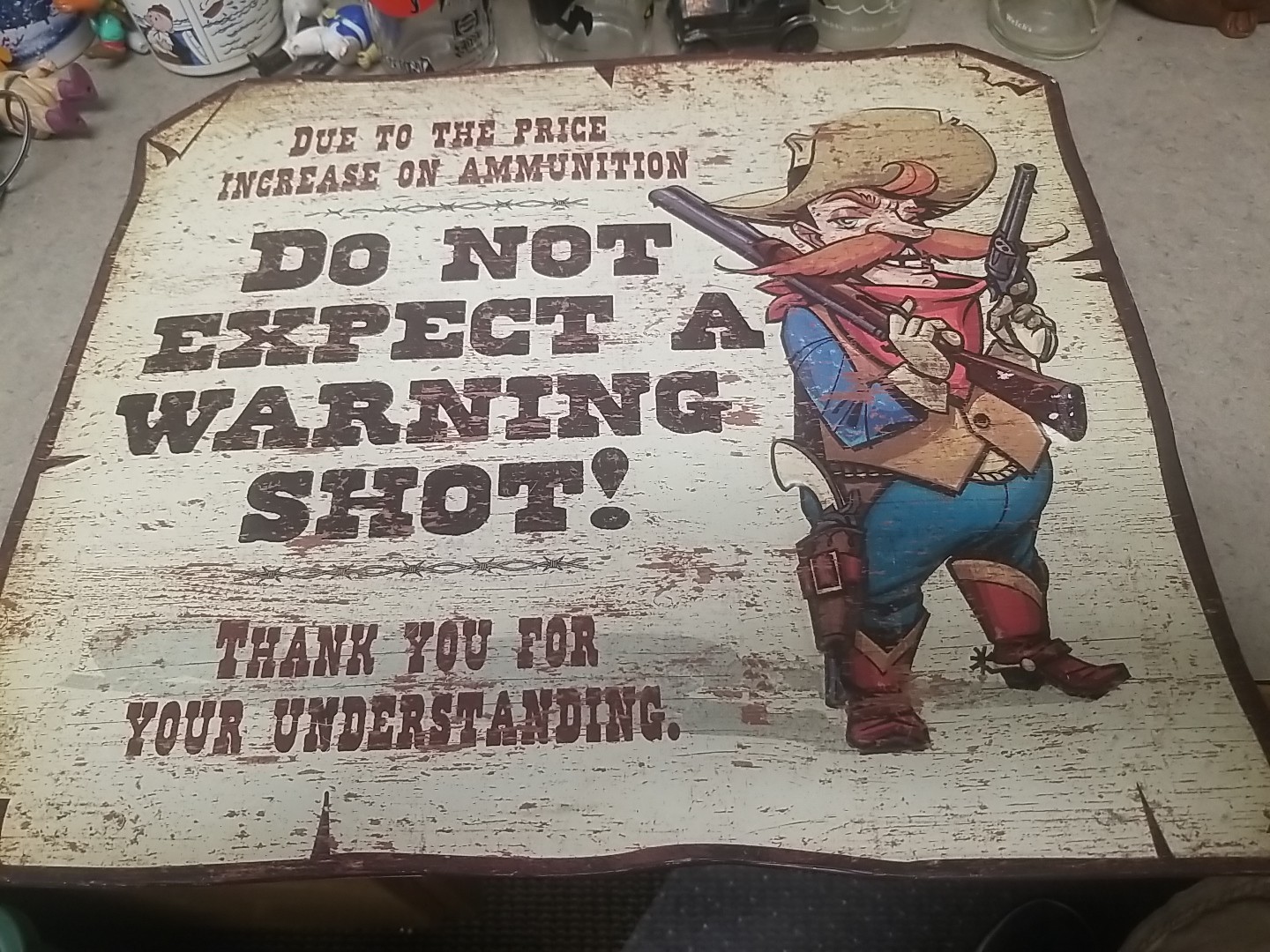 Warning Shot vintage metal sign Retro Man Cave Wall Decor Cowboy Sheriff