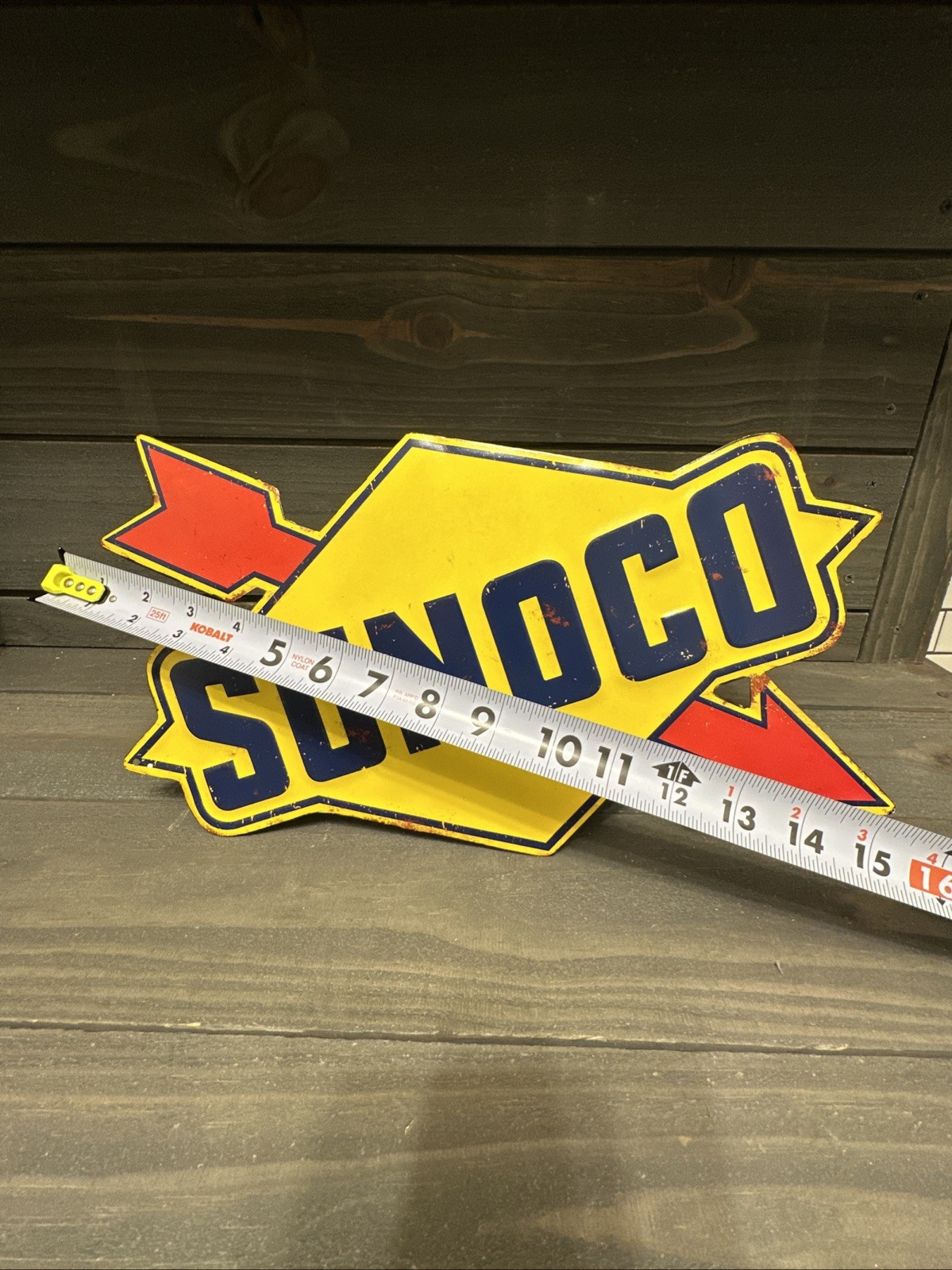 Sunoco Gas & Oil Arrow Logo Advertising Sign / Reproduction/ Yellow Blue Red