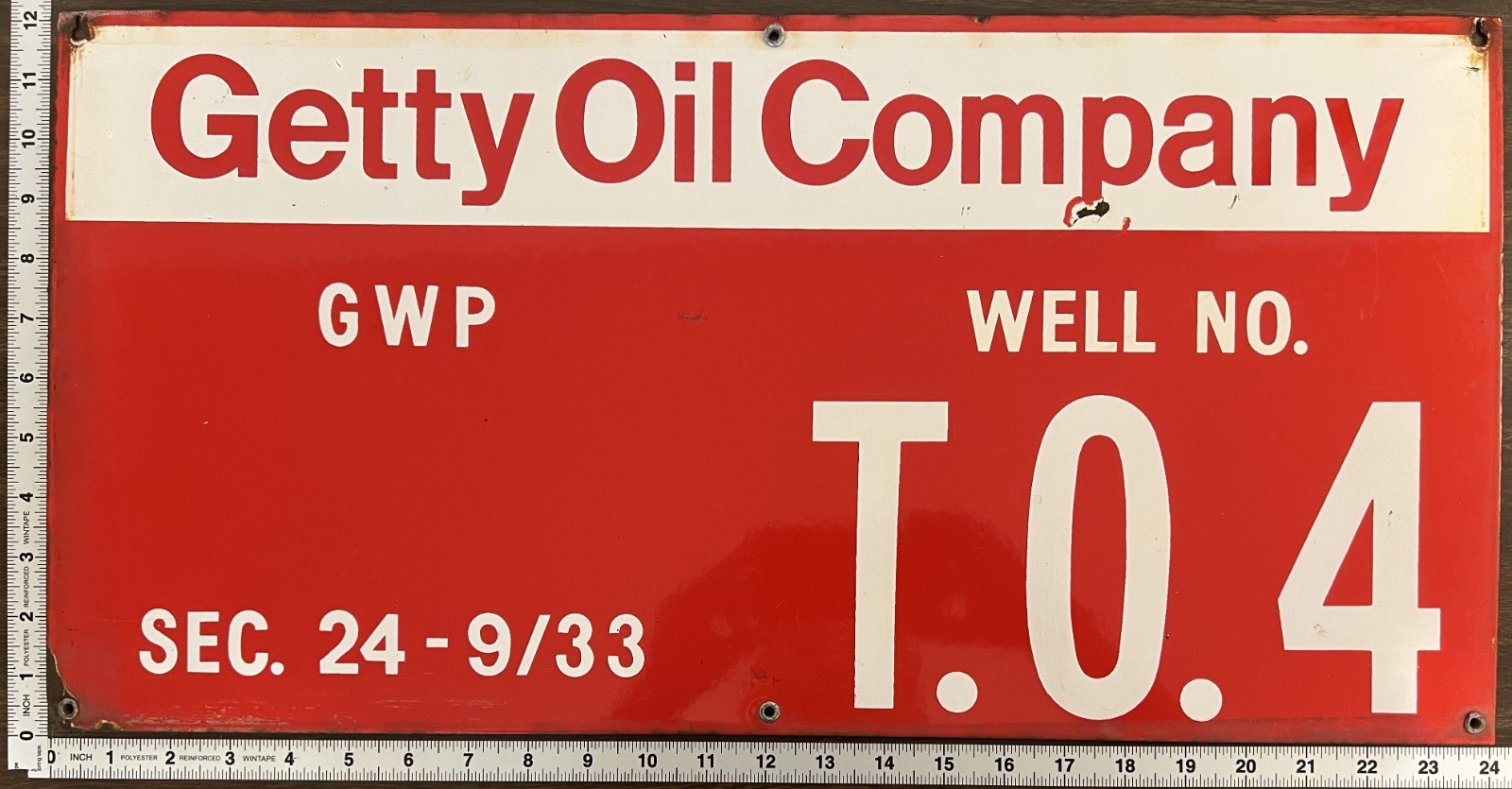Vintage Porcelain Oil Field Sign – Getty Oil Company GWP Well T04