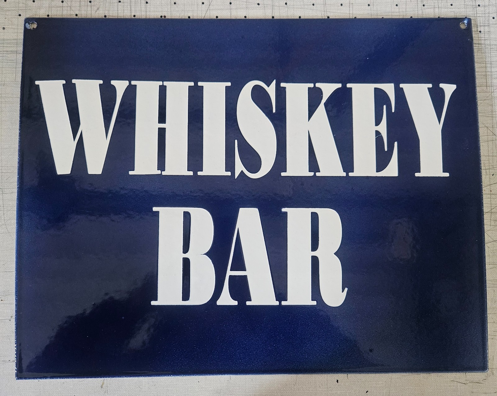 ORIGINAL PORCELAIN COBALT BLUE WHISKEY BAR GARAGE MAN CAVE DECOR 12.5″x16″ SIGN