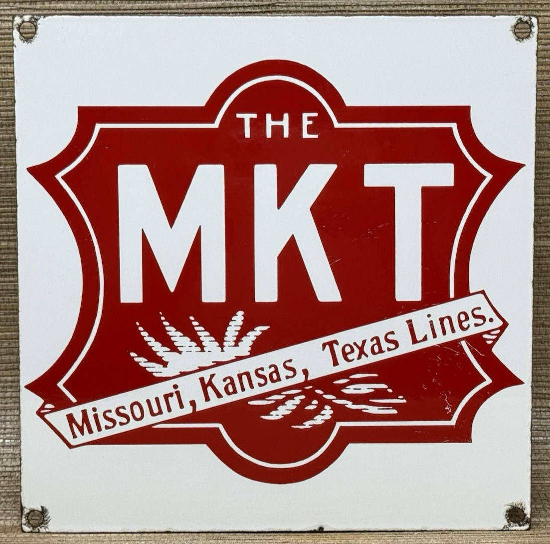 VINTAGE MISSOURI KANSAS TEXAS LINES PORCELAIN SIGN TRAIN STATION GAS OIL RAILWAY