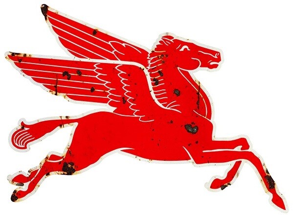 2 Mobil Gas Flying Red Horse Pegasus L & R Metal Heavy Steel Signs Extra Large
