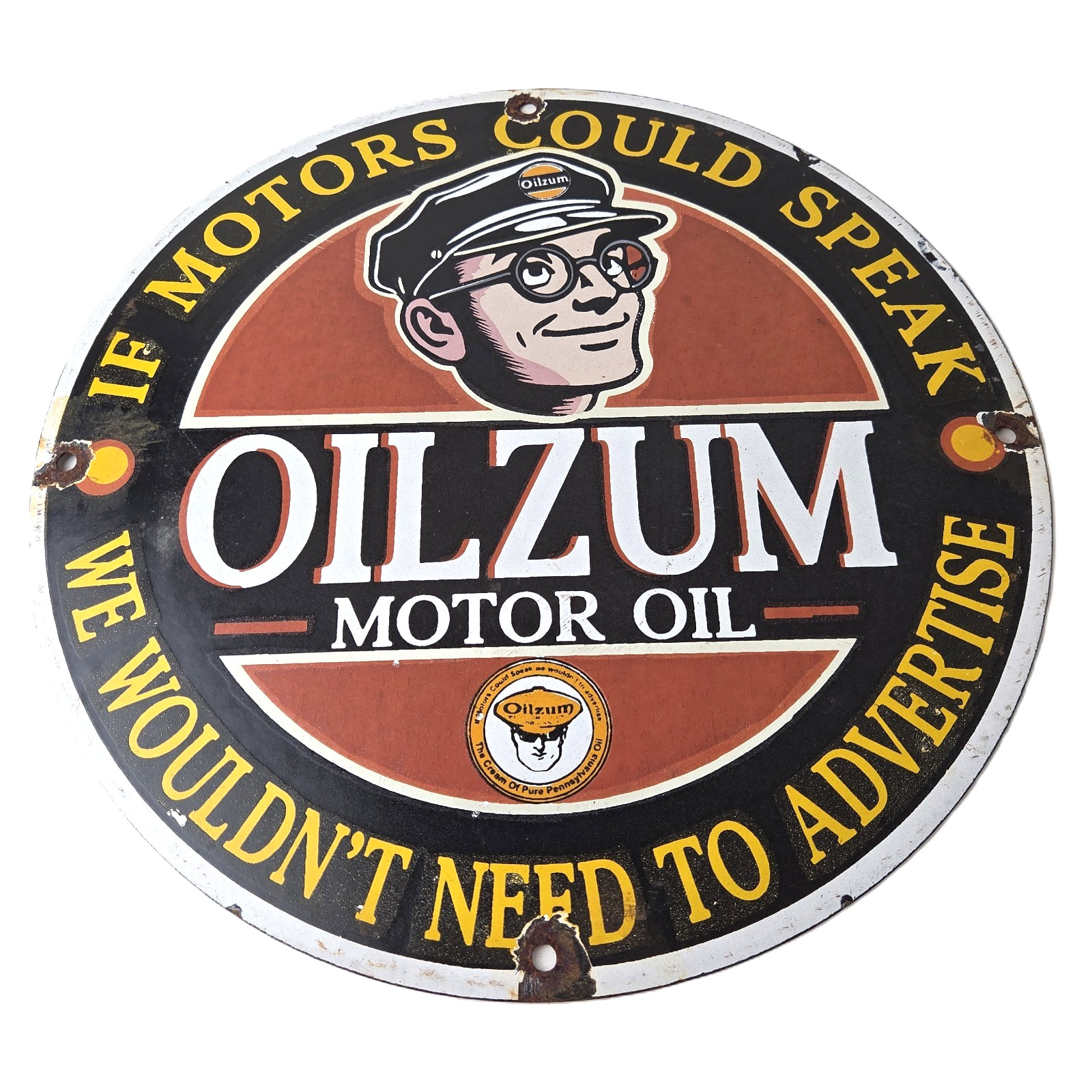 Vintage Oilzum Gasoline Sign – Oil Lubrication Porcelain Gas Pump Sign