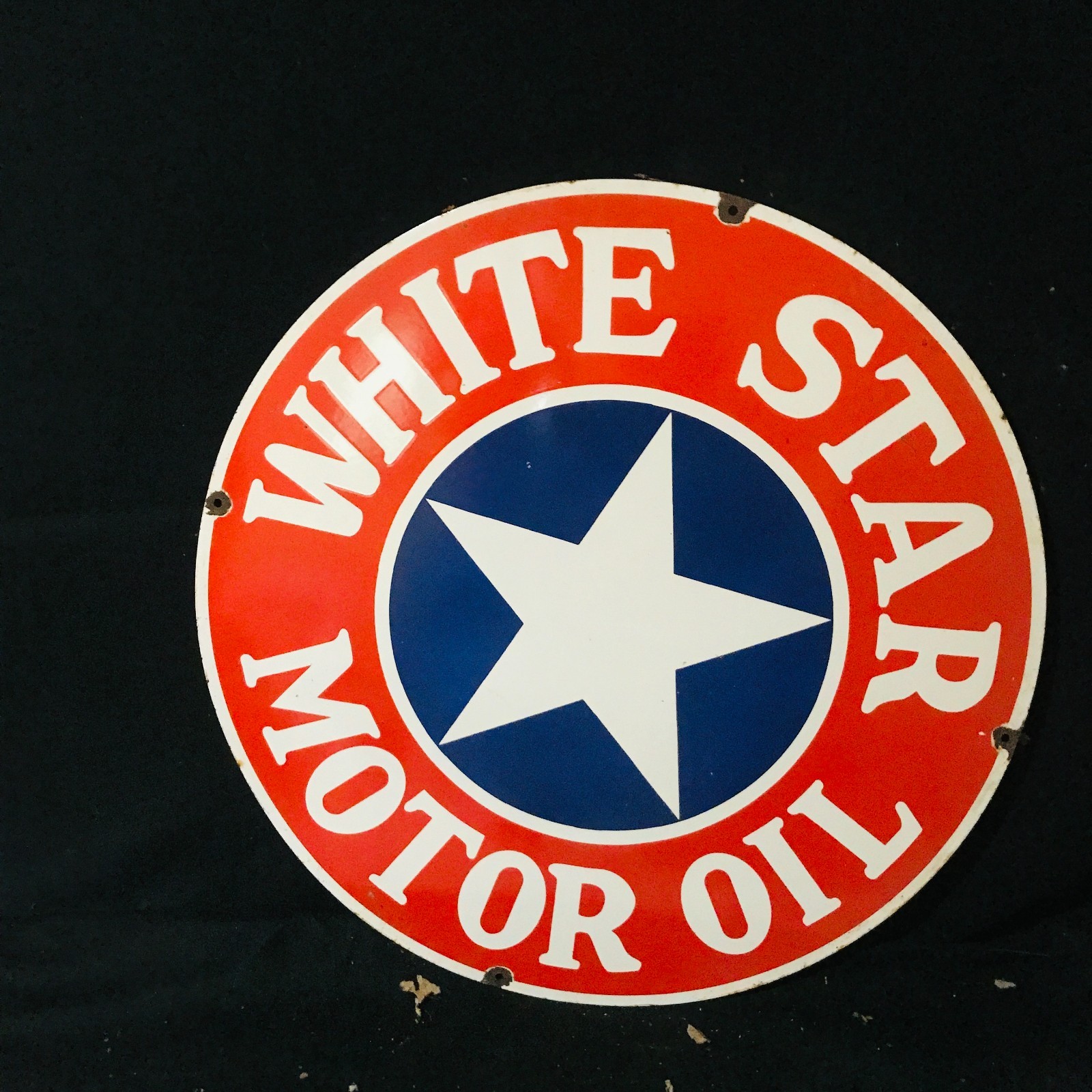 WHITE STAR MOTOR OIL GASOLINE ADVERTISING PORCELAIN ENAMEL SIGN 30 IN ROUND SS