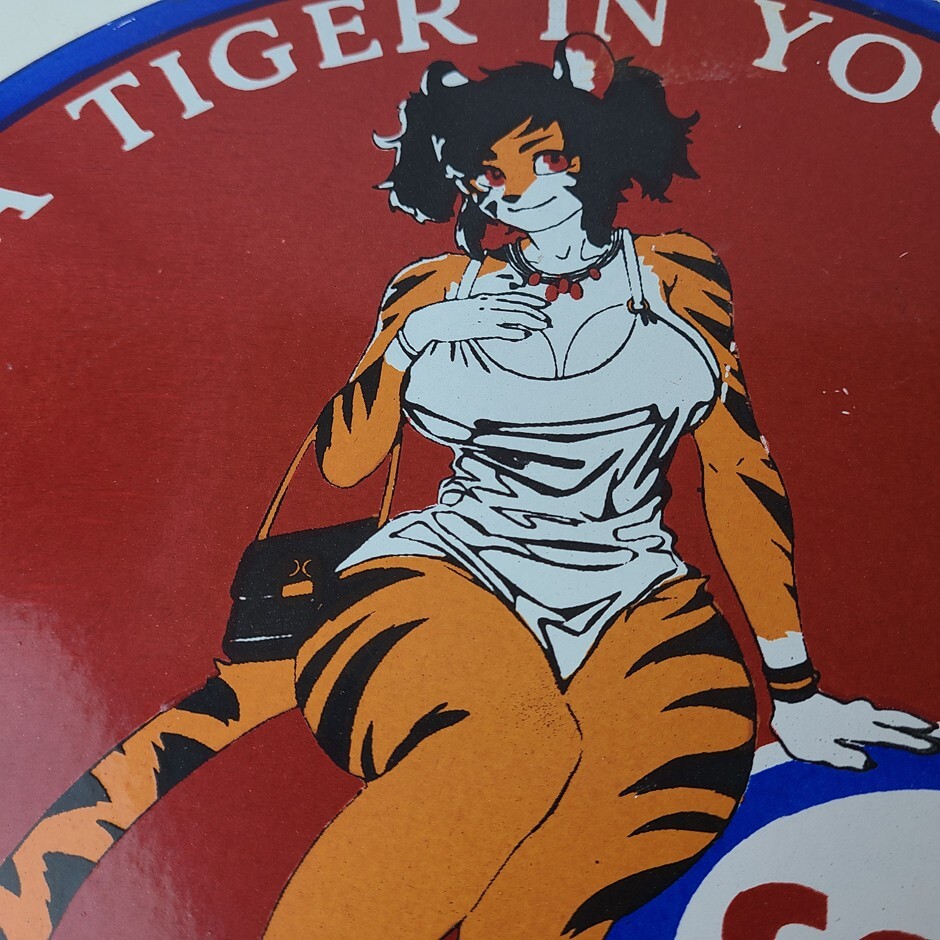 Vintage Esso Gasoline Porcelain Tiger – Gas Service Station Auto Tank Sign