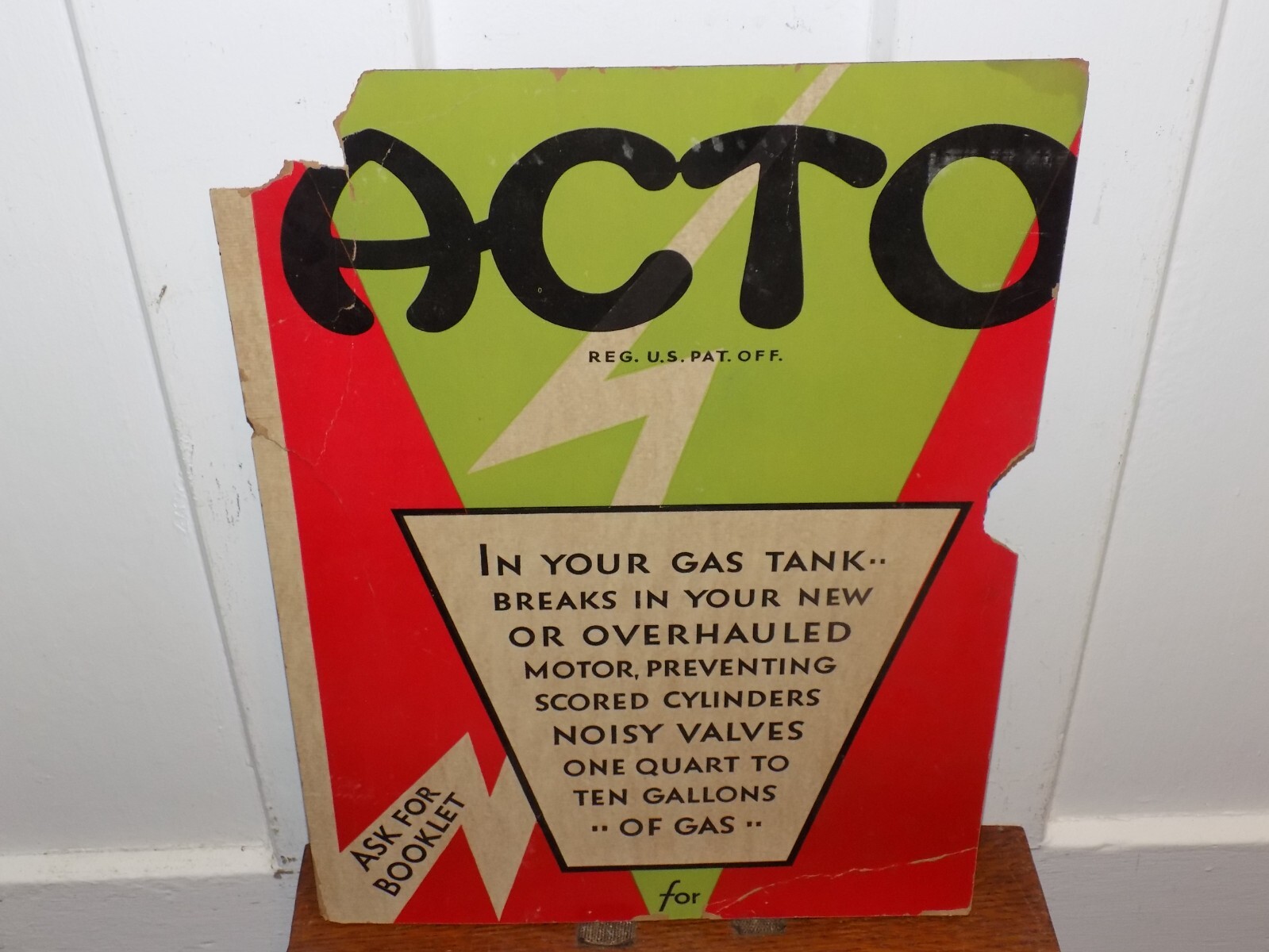 Vintage Acto Gas Tank Cardboard Display Sign