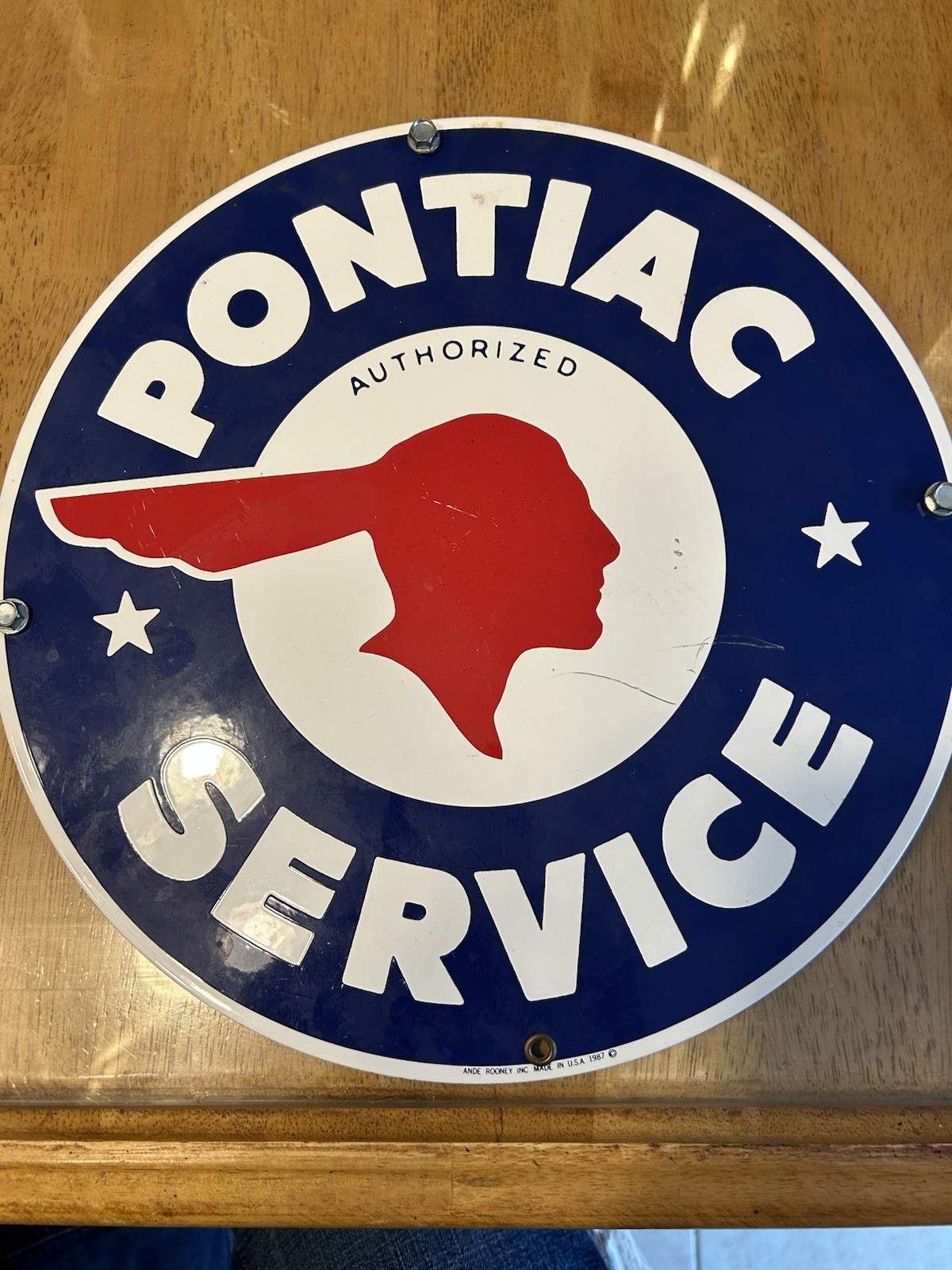 Vintage Pontiac Porcelain Enamel Sign – Ande Rooney 12×12 Inches