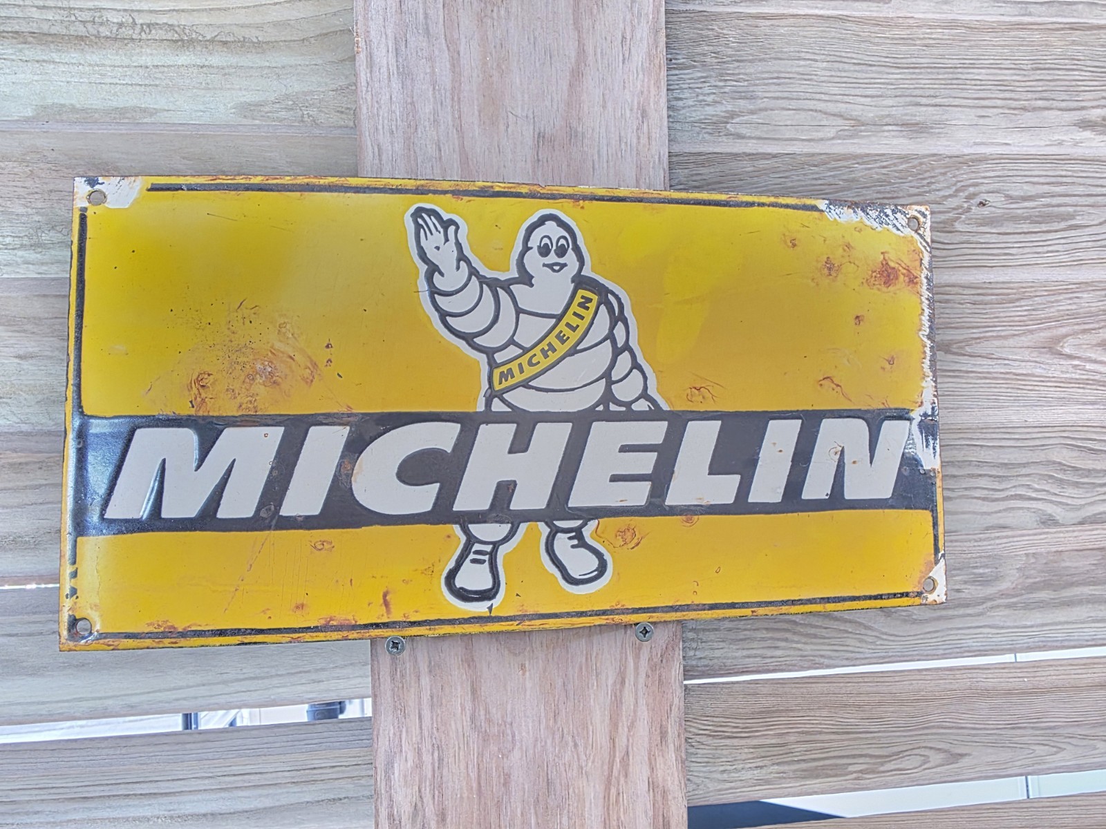 VINTAGE MICHELIN PORCELAIN SIGN ADVERTISING SIGN TIRES APPX 15.5″×8″