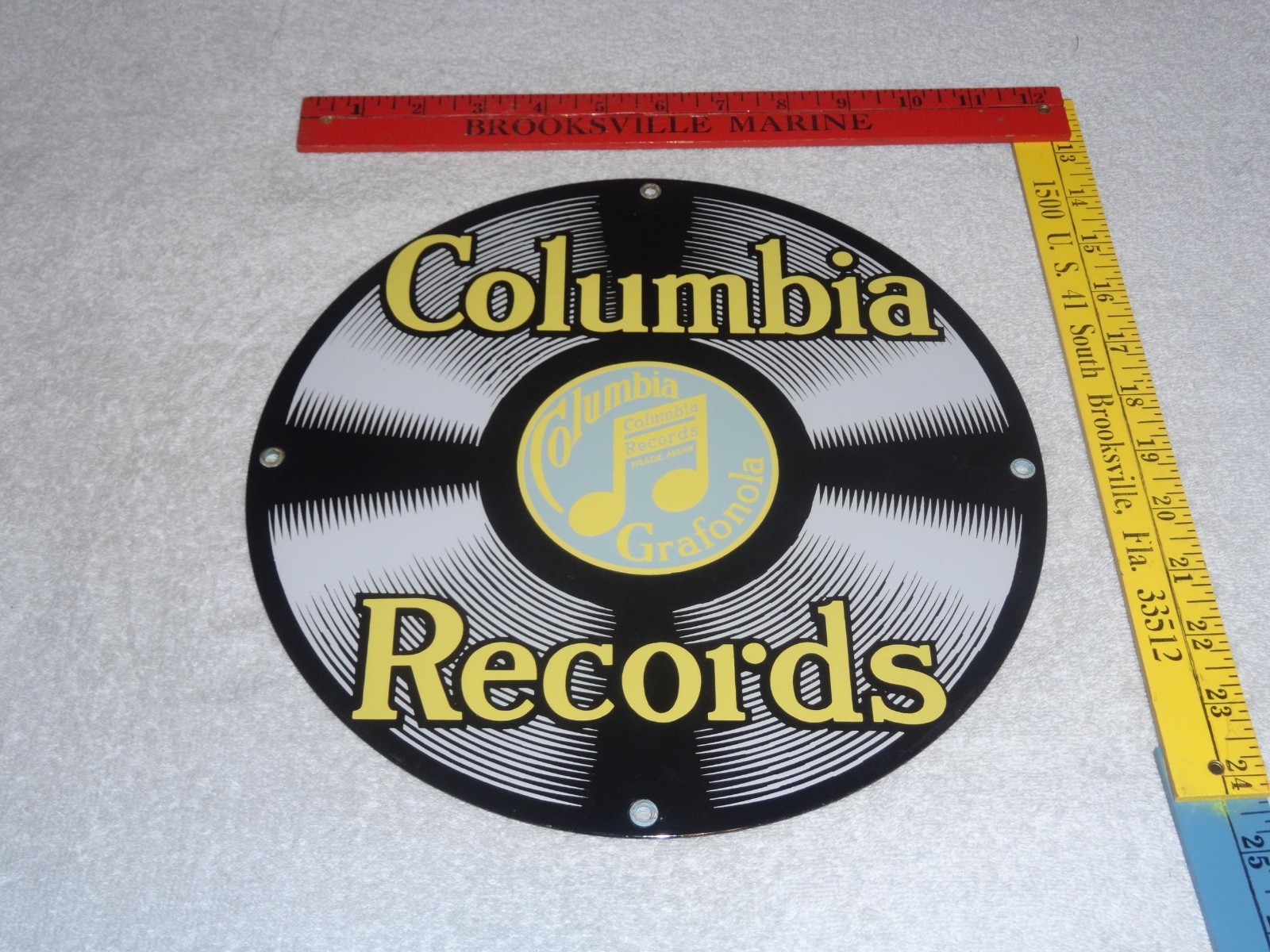 VINTAGE COLUMBIA RECORDS! GRAFONOLA 11 1/4″ PORCELAIN METAL ELVIS RECORD LP SIGN