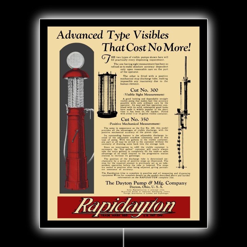 1925 Dayton Model 300 Visible Gas Pump NEW LED Hanging Lighted Sign: 18×23″