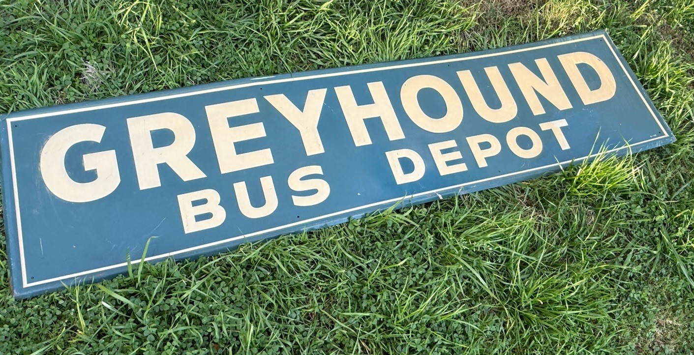 Vintage 60’s Greyhound Bus Depot Big Tin Bus Sign