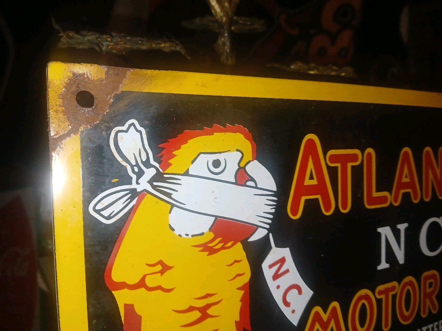 VINTAGE ATLANTIC MOTOR OIL SIGN GAS STATION PORCELAIN SIGN BIRD LUBE SERVICE