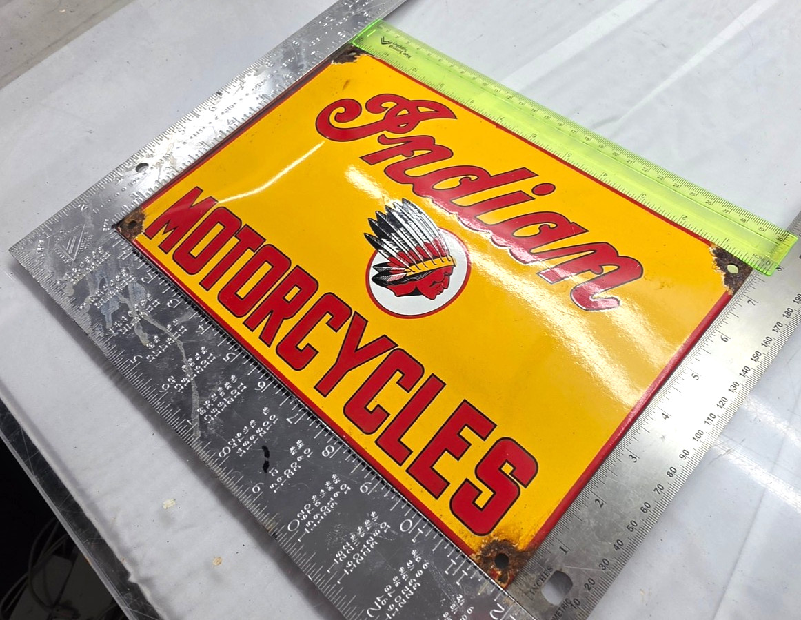 INDIAN MOTORCYCLES 12″ VINTAGE Gas Pump Service Station Dealer Porcelain Sign