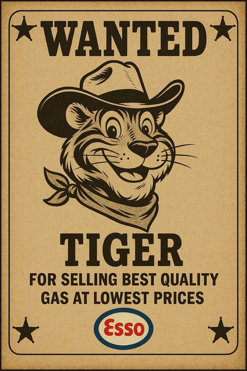 Esso Tiger Wanted Vintage Style Metal Poster Sign Advertising