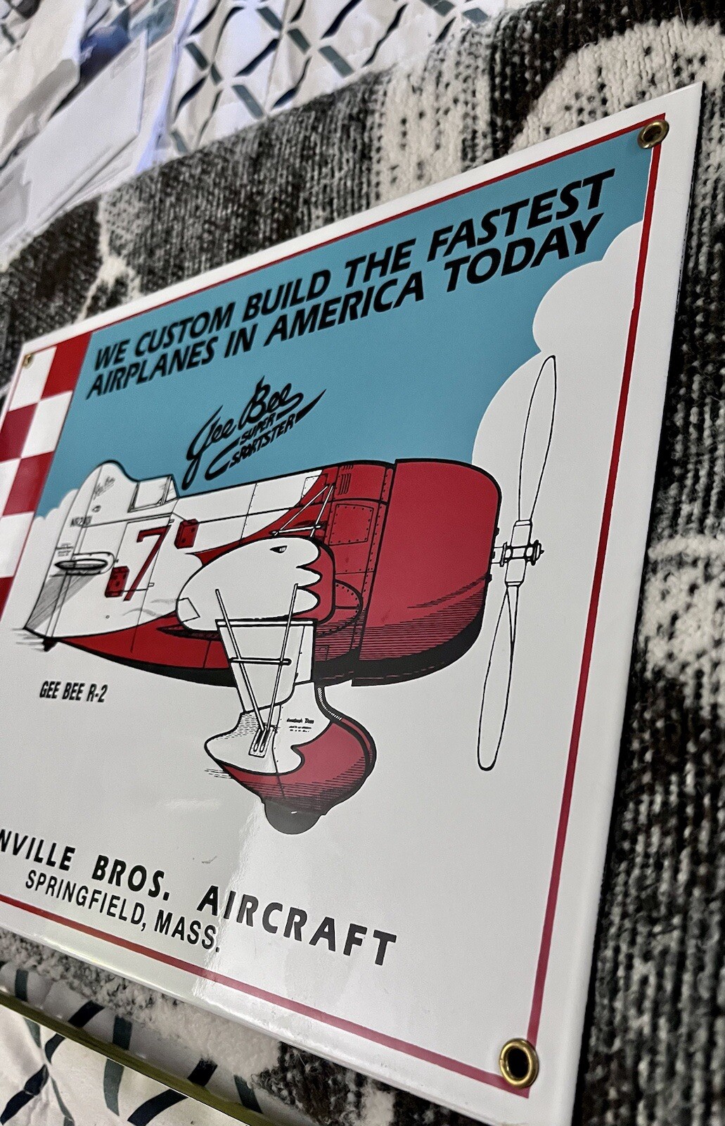VINTAGE GRANVILLE BROS AIRCRAFT PORCELAIN GAS SERVICE STATION AIRPLANE 14″ SIGN