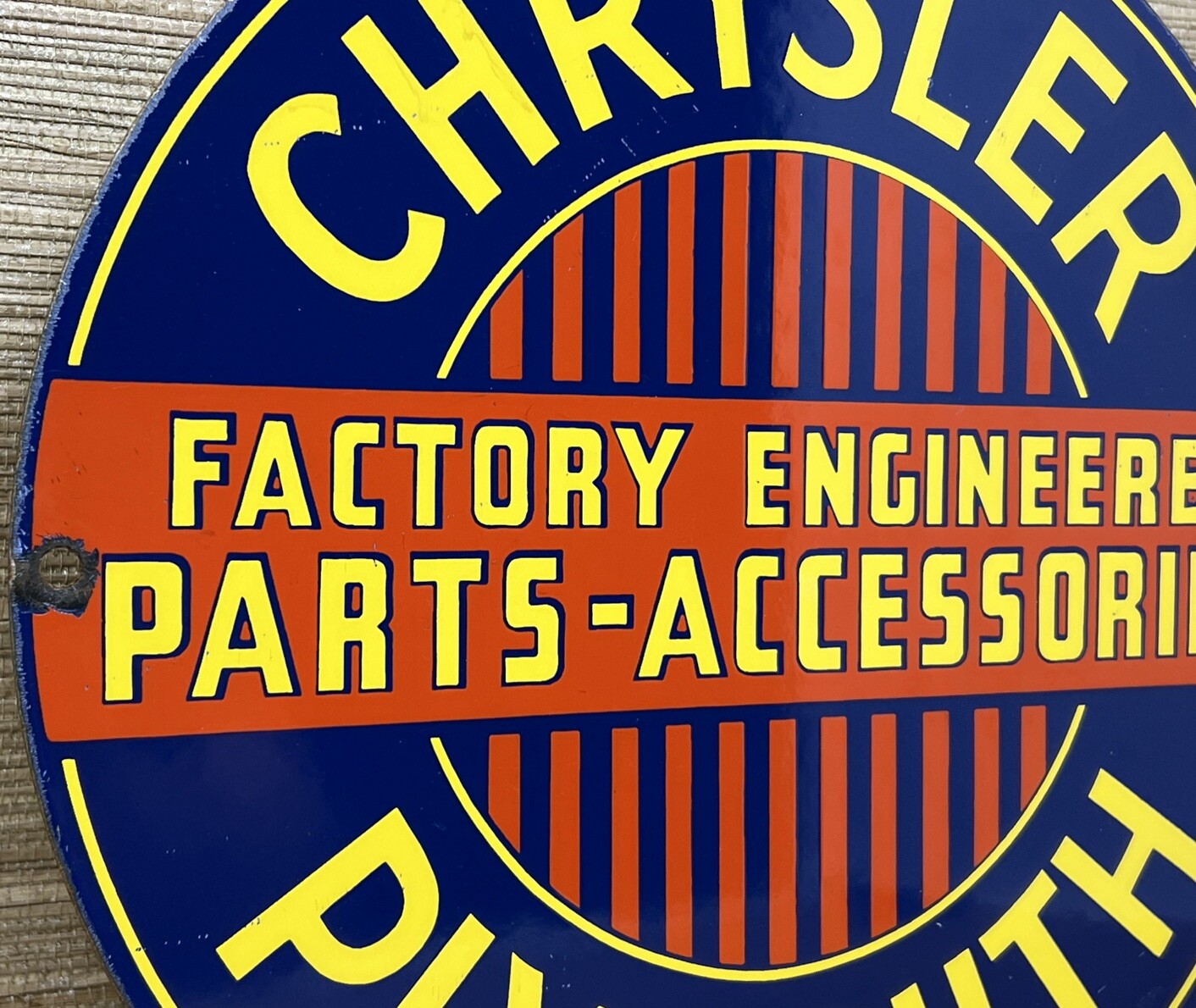 VINTAGE CHRYSLER PORCELAIN SIGN GENERAL MOTORS DEALERSHIP GAS OIL PLYMOUTH MOPAR