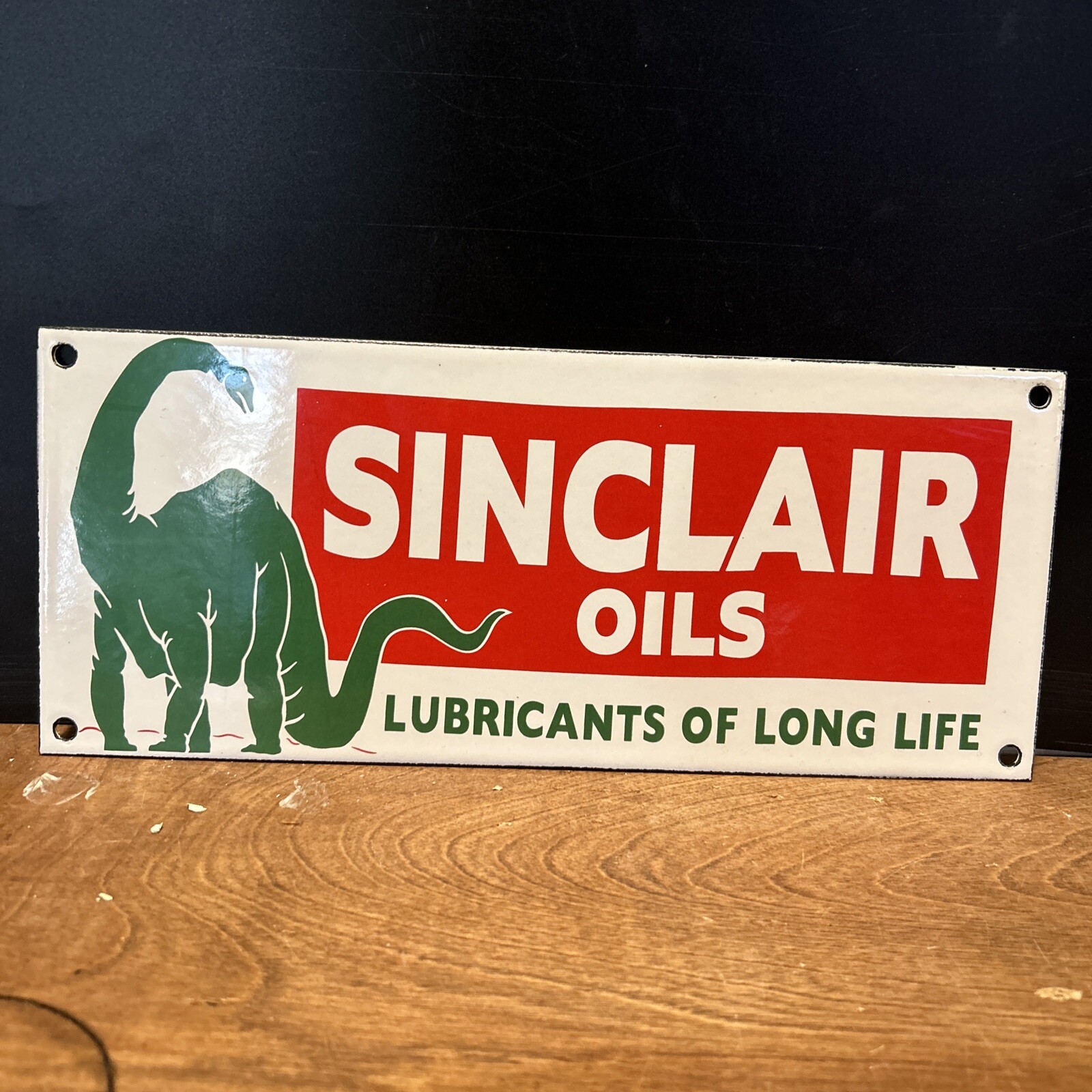VINTAGE STYLE ‘SINCLAIR ” PORCELAIN WITH DINO GAS & OIL PUMP PLATE 12×5 INCH