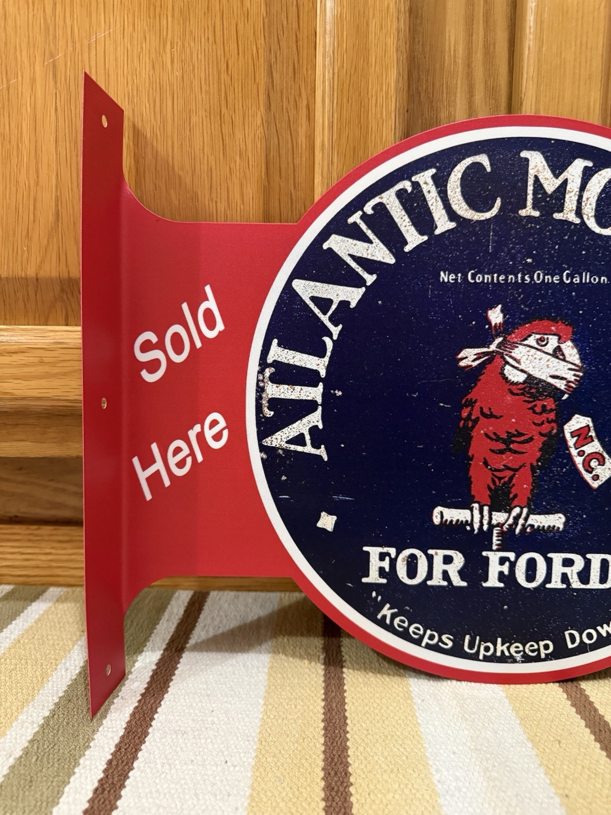 Atlantic Motor Oil For Fords Flange Sign Gas Garage Vintage Style Wall Decor