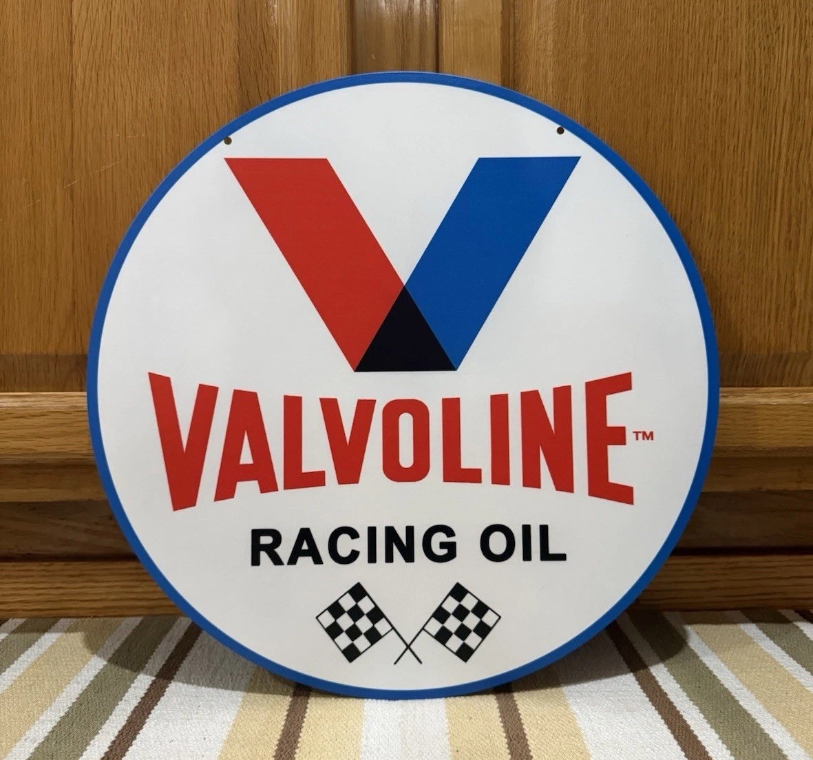 Valvoline Racing Oil Sign 2 Sided Gas Garage Parts Vintage Style Wall Decor