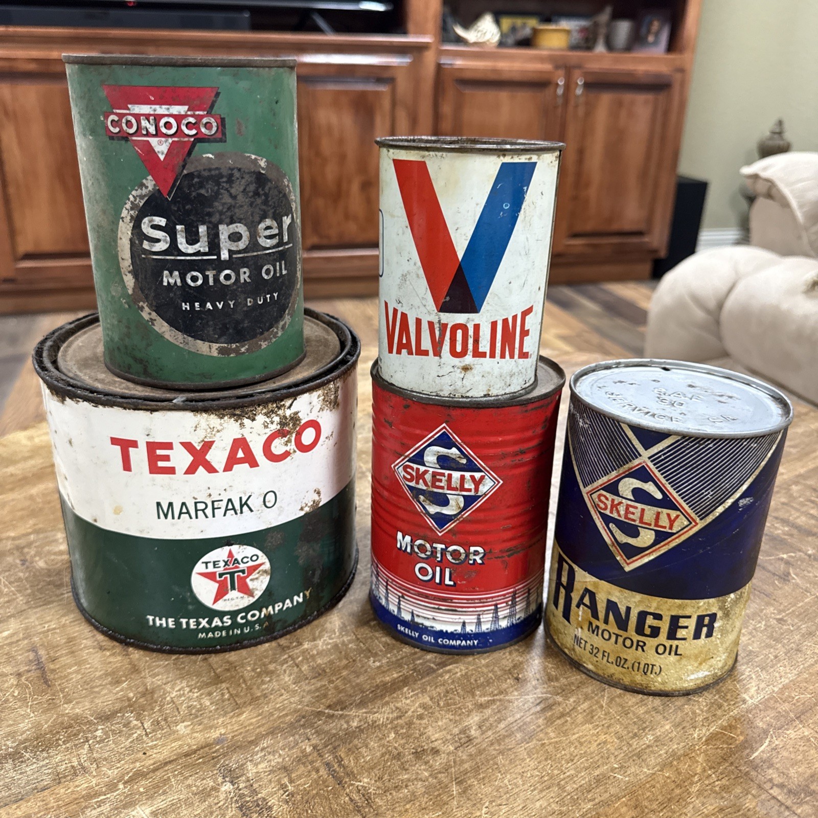 5 PIECE VINTAGE OIL COLLECTION -VALVOLINE – TEXACO-SKELLY- CONOCO- Empty