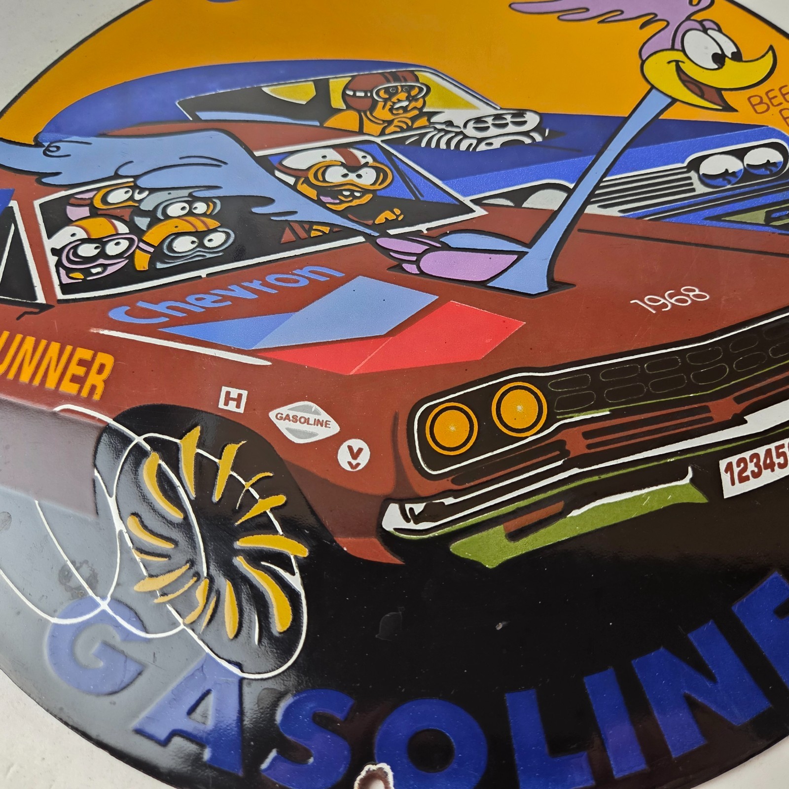 Vintage Chevron Gasoline Sign – Mopar Road Runner Racing Auto Gas Porcelain Sign