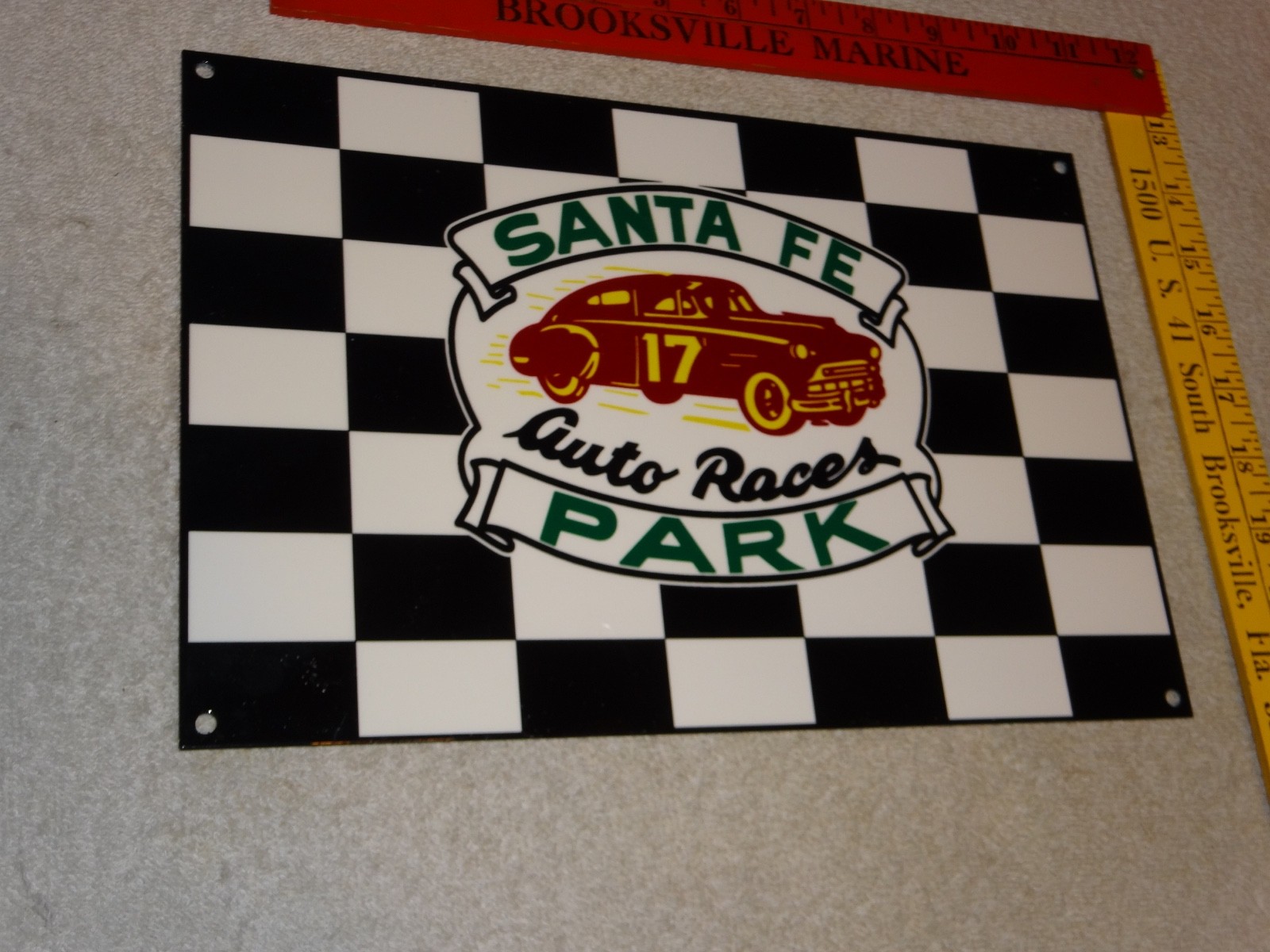 VINTAGE SANTA FE SPEEDWAY AUTO CAR, TRUCK RACES CHICAGO METAL GASOLINE OIL SIGN