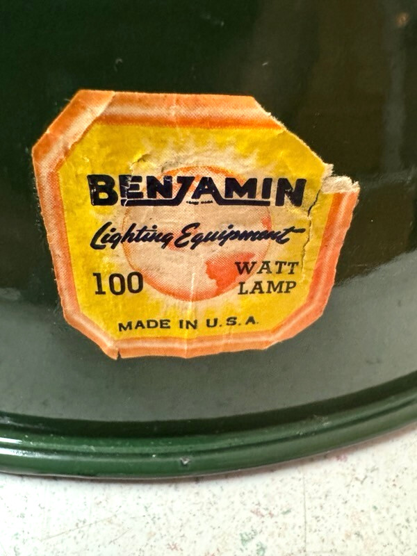 BIG Benjamin 12″ Gooseneck Sign Light 1930’s Green Porcelain Industrial Vintage