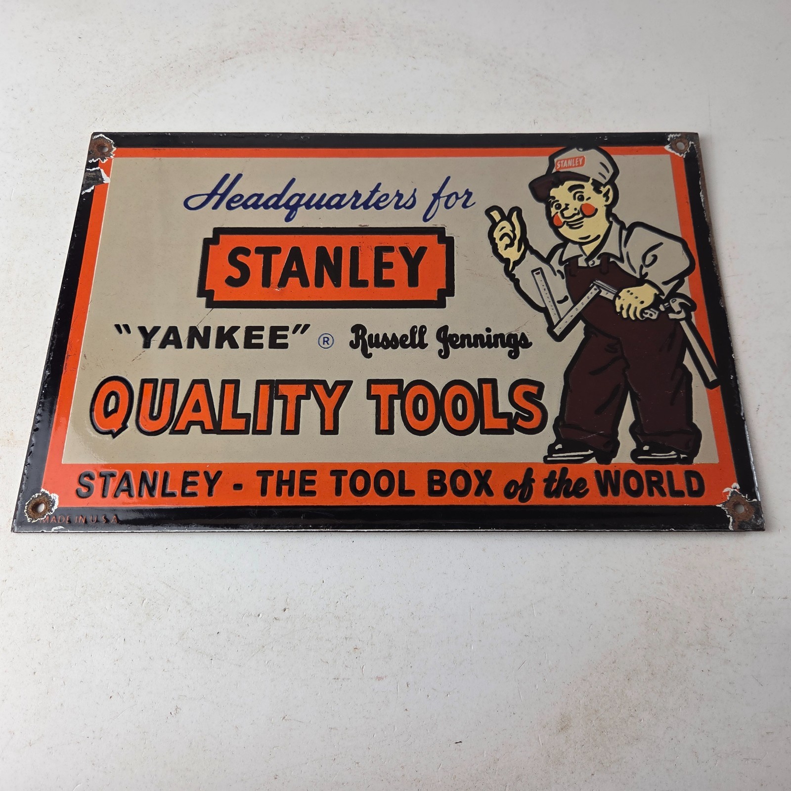 Vintage Stanley Tools Sign – Gas Auto Mechanic Garage Shop Porcelain Sign