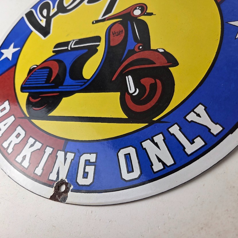 Vintage Vespa Sign – Parking Only Gas Service Station Porcelain Advertising Sign