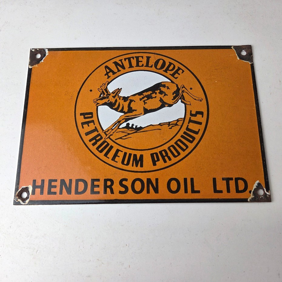 Vintage Antelope Petroleum Sign – Motor Oil Gas Pump Porcelain Advertising Sign