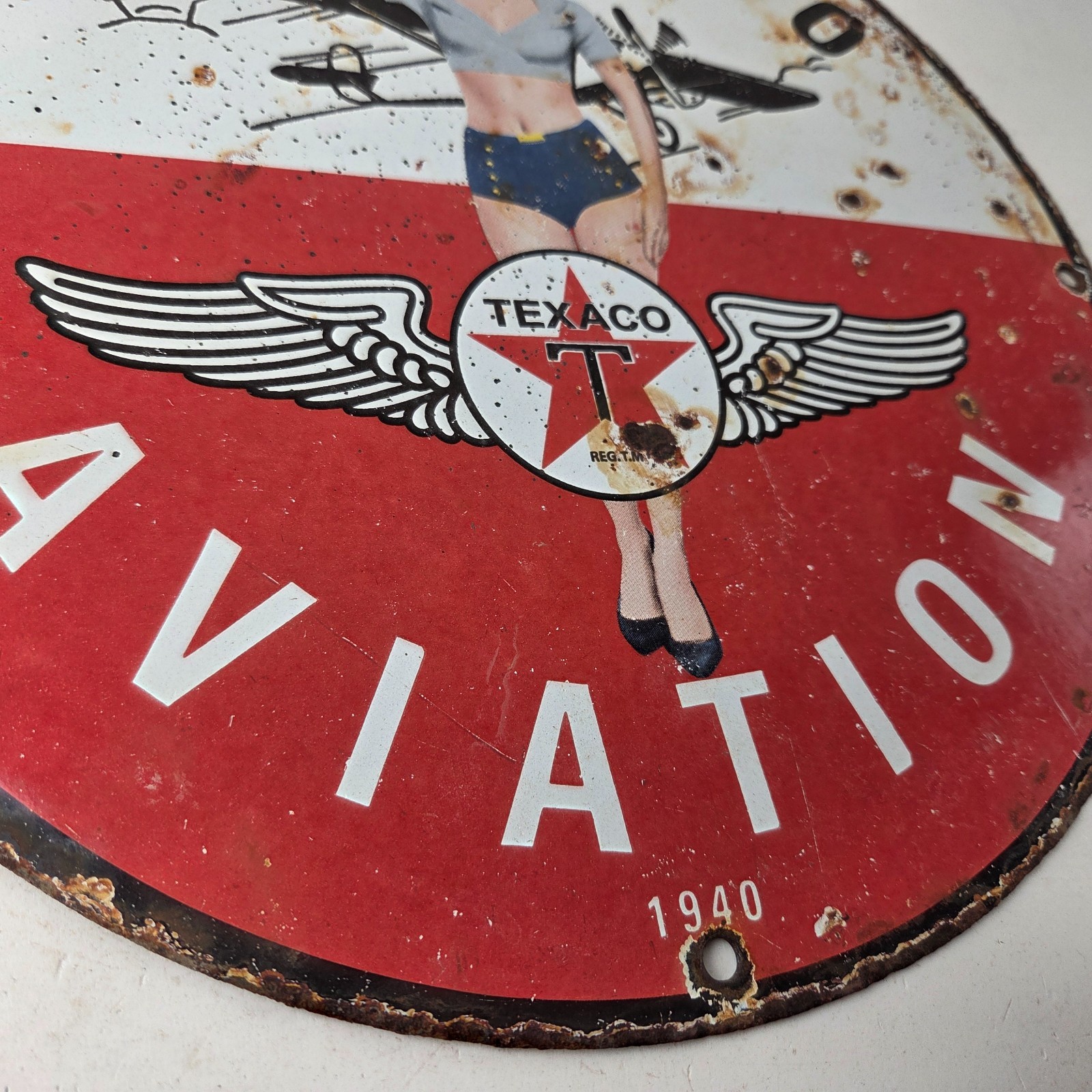 Vintage Texaco Gasoline Gas Pump Sign – Aviation Airplane Pinup Porcelain Sign