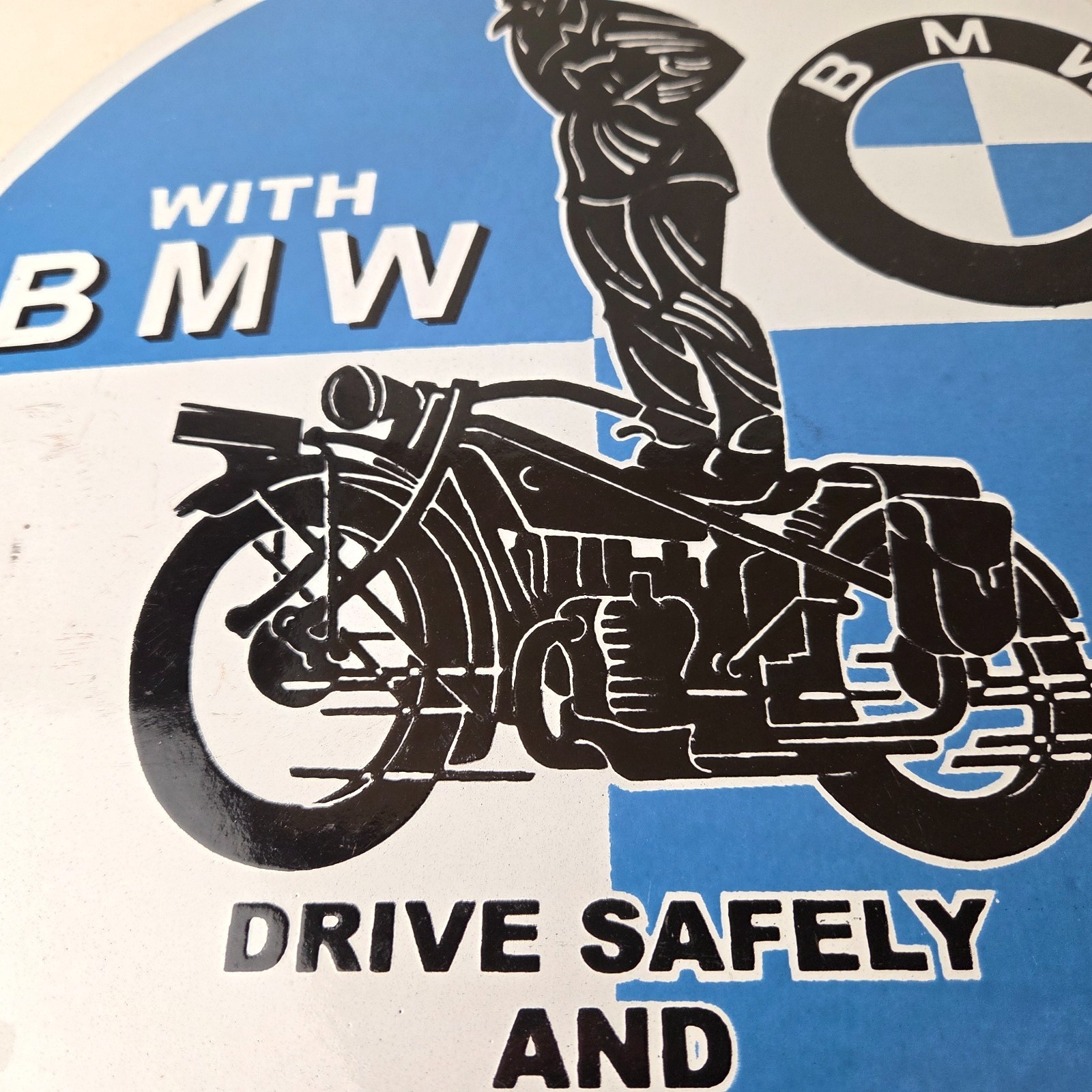 Vintage BMW Sign – Porcelain Metal Motorcycle Gas Pump Service Auto Sign